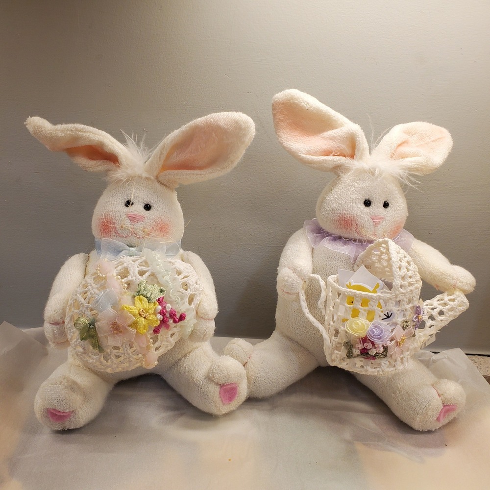 Vintage Easter Bunny Plush Pair Crochet Basket & Egg Fat‎ Bottom Jo-Ann Stores